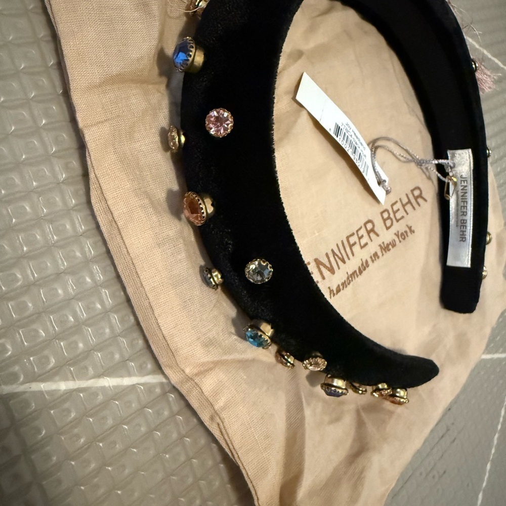 Jennifer Behr Limited Edition Joy Headband Black and Gold Embellished Headband - Picture 3 of 3